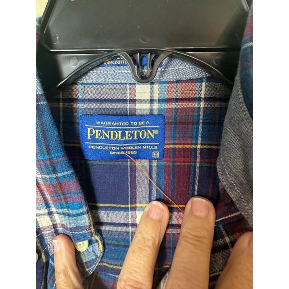 Pendleton Blue Plaid Short Sleeve Fitted Shirt, size Medium - Picture 2 of 4